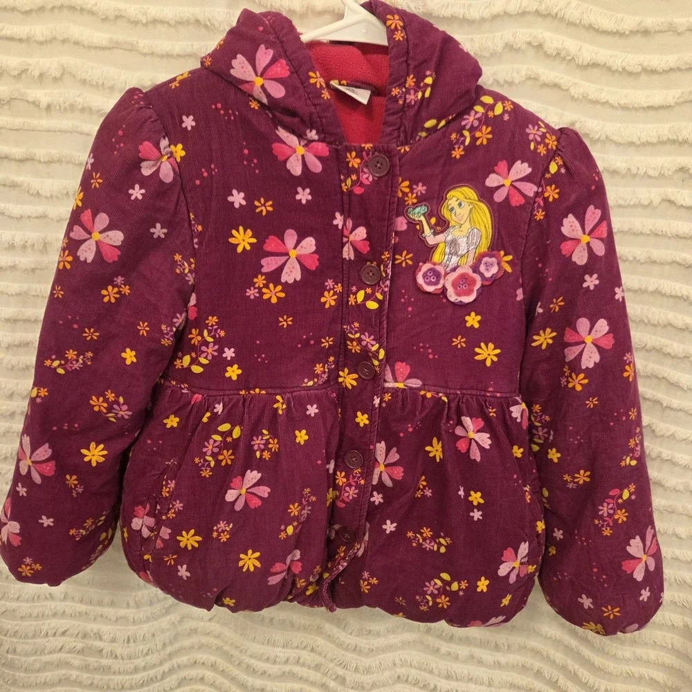 Vintage Disney Store Tangled Repunzel  Coat Fleece Lined Corduroy Girls 7/8